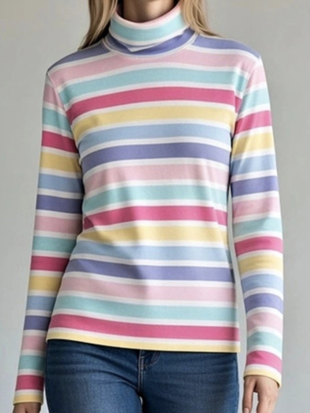 White Stag Long Sleeve Pastel Striped Top in Pink & Blue Like New